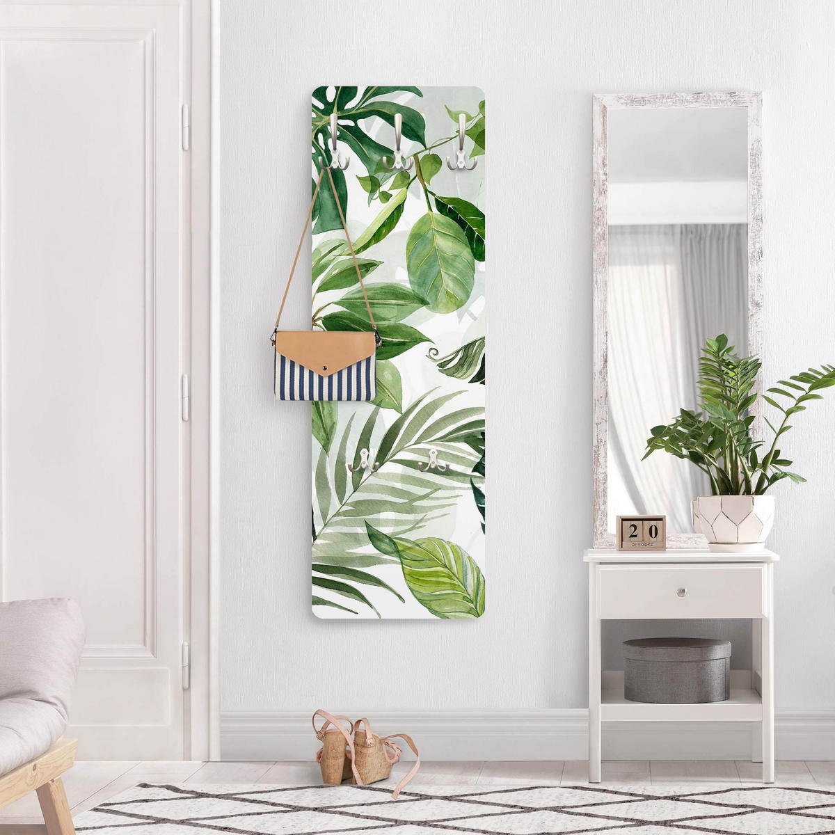 WANDGARDEROBE - Aquarell Tropische Blätter und Ranken 34/105 cm - Grün, Holzwerkstoff (34/105/1.6cm) - Bilderwelten