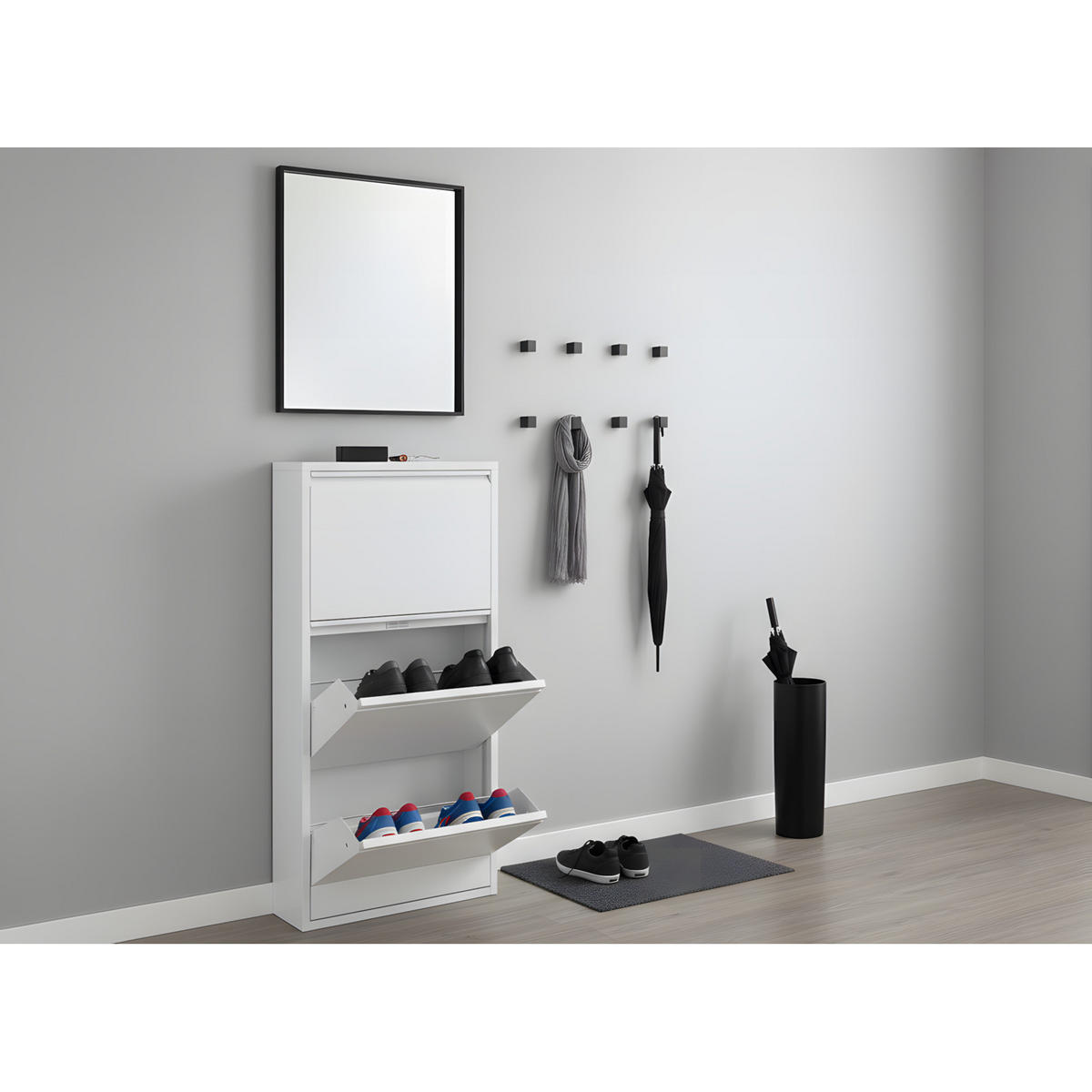 SKOSKÅP Pisa 50 x 16 x 106 cm – vit - Vit, Träbaserade material/Metall (50/106/16cm) - ebuy24