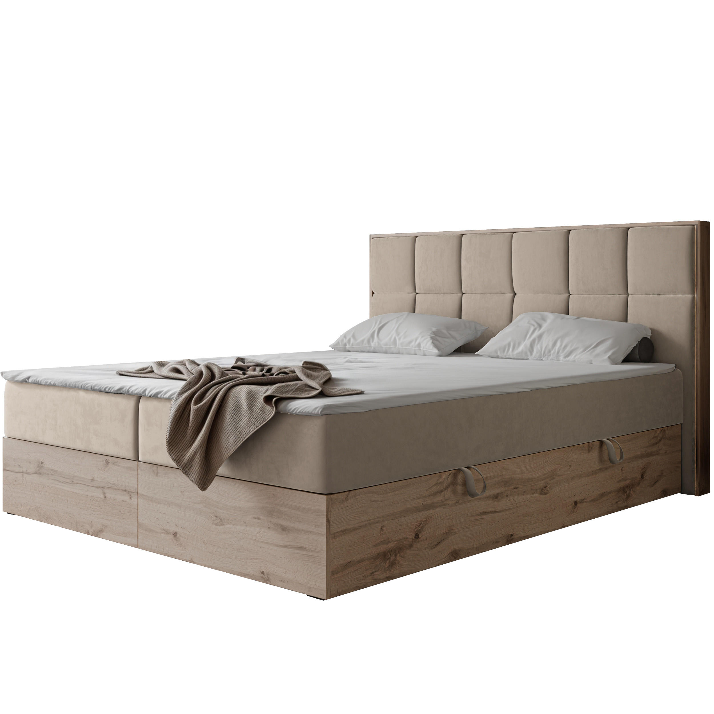 BOXBETT LAVIO II 160/200 cm, in Hellbeige, mit Matratze und Topper - Sandfarben, Holzwerkstoff/Textil (160/200cm) - Idohome