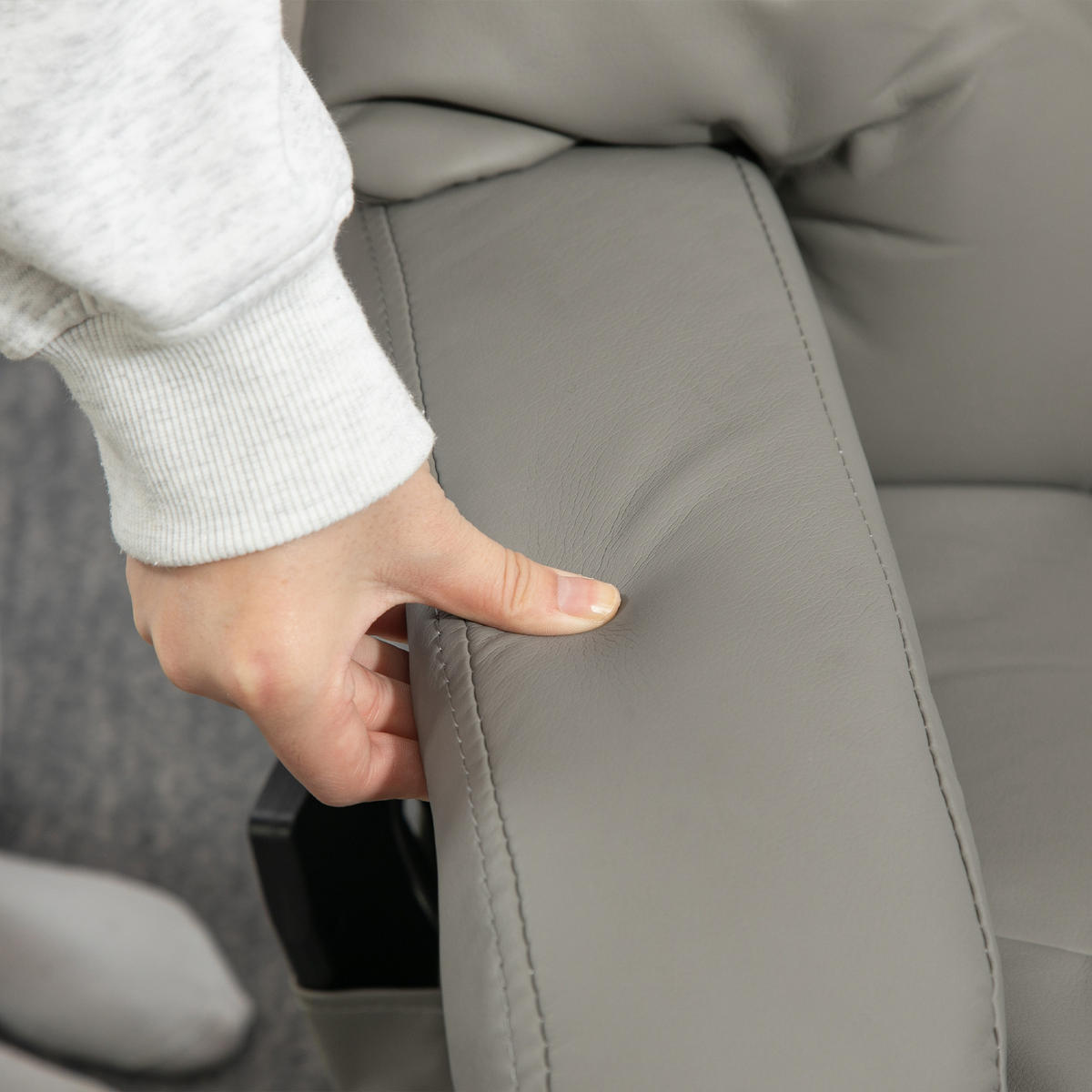 RELAXSESSEL mit Massage, Fußhocker Bonded Leather 360° drehbar 76/80/102 cm Grau - Grau, Kunststoff (80/102/76cm) - Redom