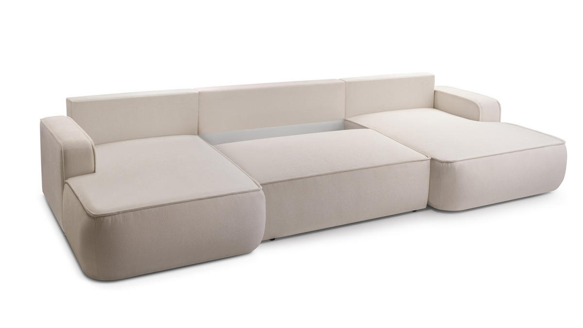 WOHNLANDSCHAFT Monos-U Cappuccino Boucle - Cappuccino, Textil (364/87/168cm) - Luxkor24