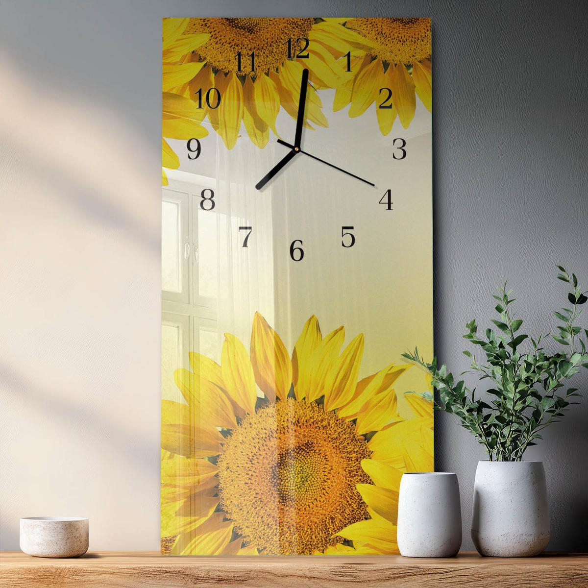 WANDUHR 60x30 cm - Blätter - Gelb, Glas (30/60/0.4cm) - TULUP