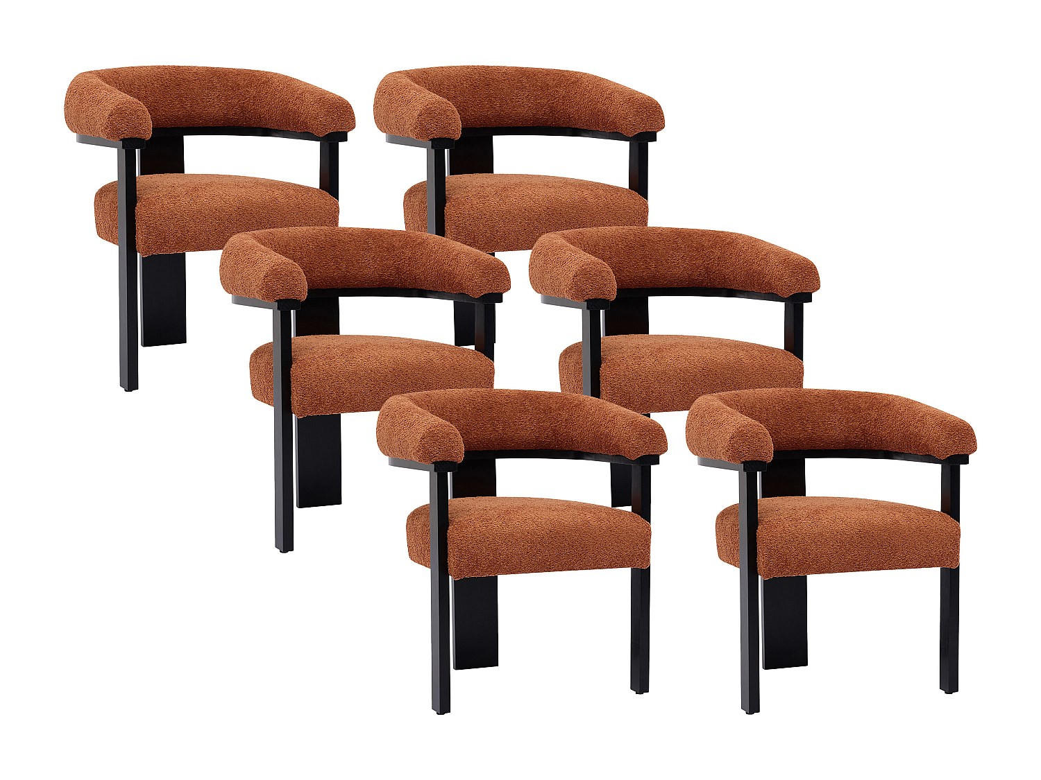 STUHL mit Armlehnen 6er-Set - Bouclé-Stoff & Kautschukholz - Terracotta & Schwarz - LIVELIA - Terracotta, Textil (64/78/60cm) - Vente-Unique