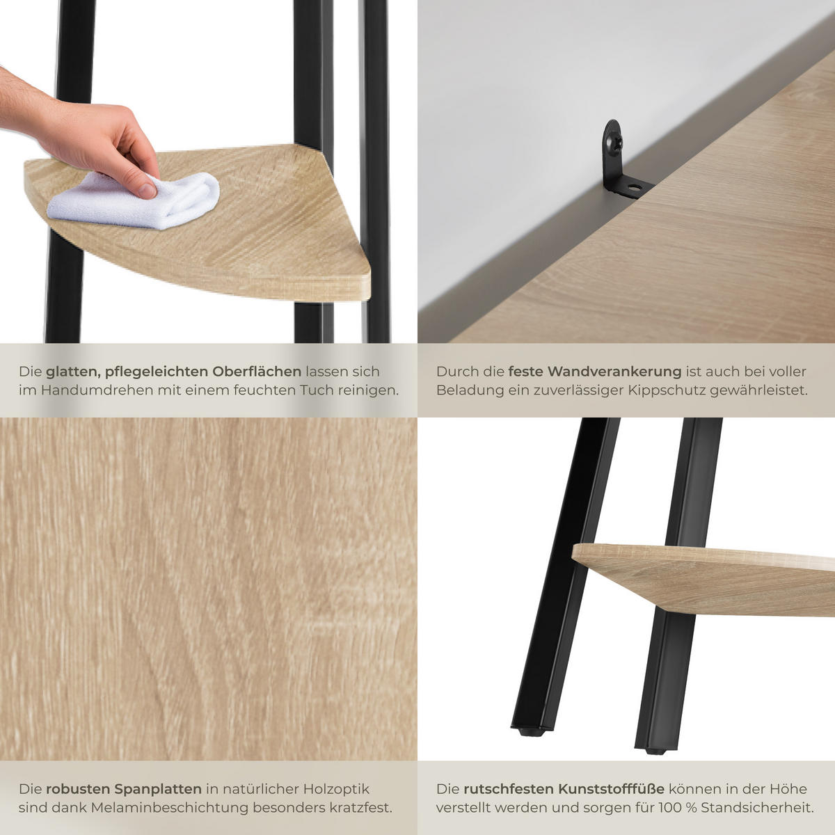 ECKREGAL Portland ,inklusive Kippschutz, 34 x 34 x 158,5 cm,Industrial Holz hell, Eiche Sonoma - Naturfarben, Holzwerkstoff (34/158.5/34cm) - tectake