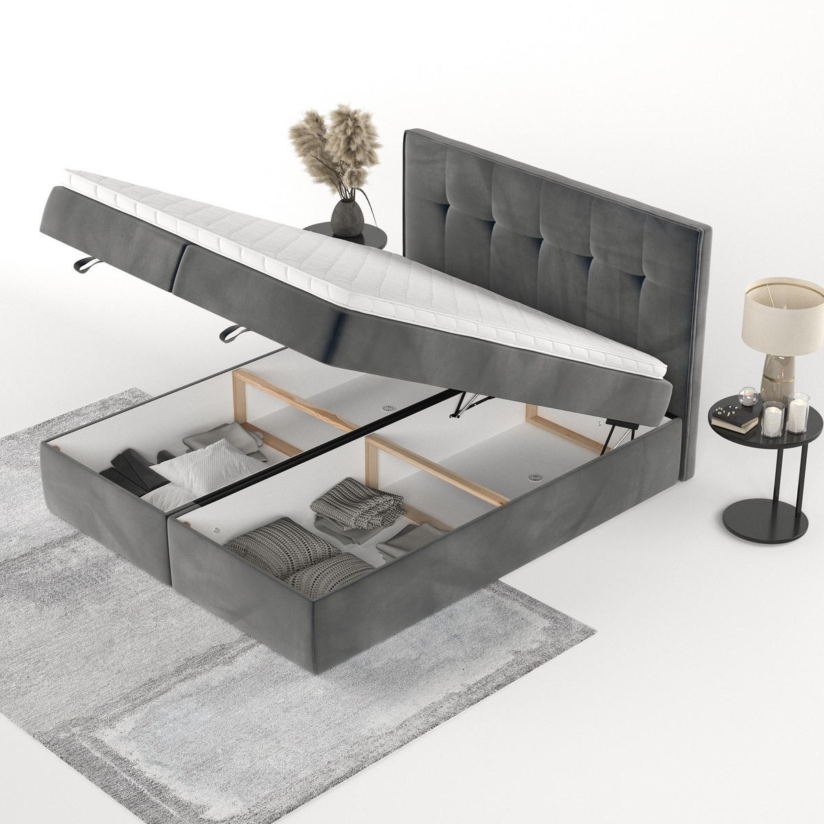 BOXBETT Tivra 180/200 cm Anthrazit im Paros Stoff - Anthrazit/Schwarz, Holz/Holzwerkstoff (180/200cm) - AltaBeds