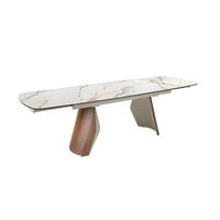 ESSTISCH Ovaler ausziehbarer Esstisch in Fassform aus Porzellan-Marmor, metallisch sandfarbenem Stahl und Nussbaumholz Ø180/100/76 cm - Sandfarben/Walnussfarben, Stein/Metall (100/180/76cm) - ANGEL CERDA