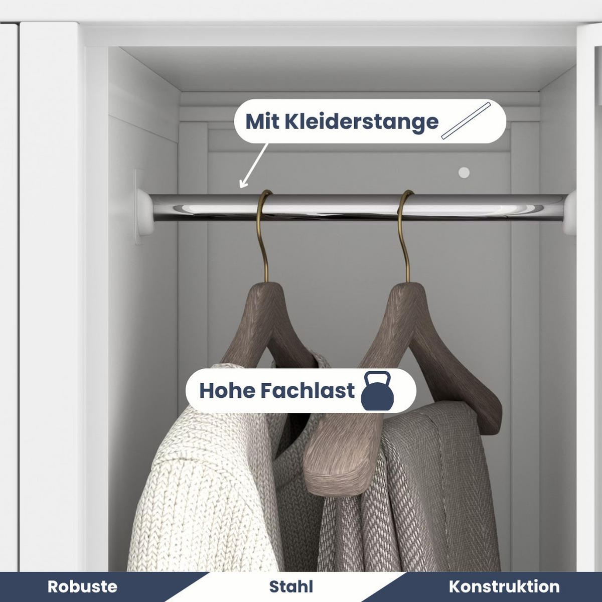 UMKLEIDESCHRANK Spind BERLIN 2 Abteile 172x29,2x45cm Weiß - Weiß, Metall (29.2/172/45cm) - DELUKE