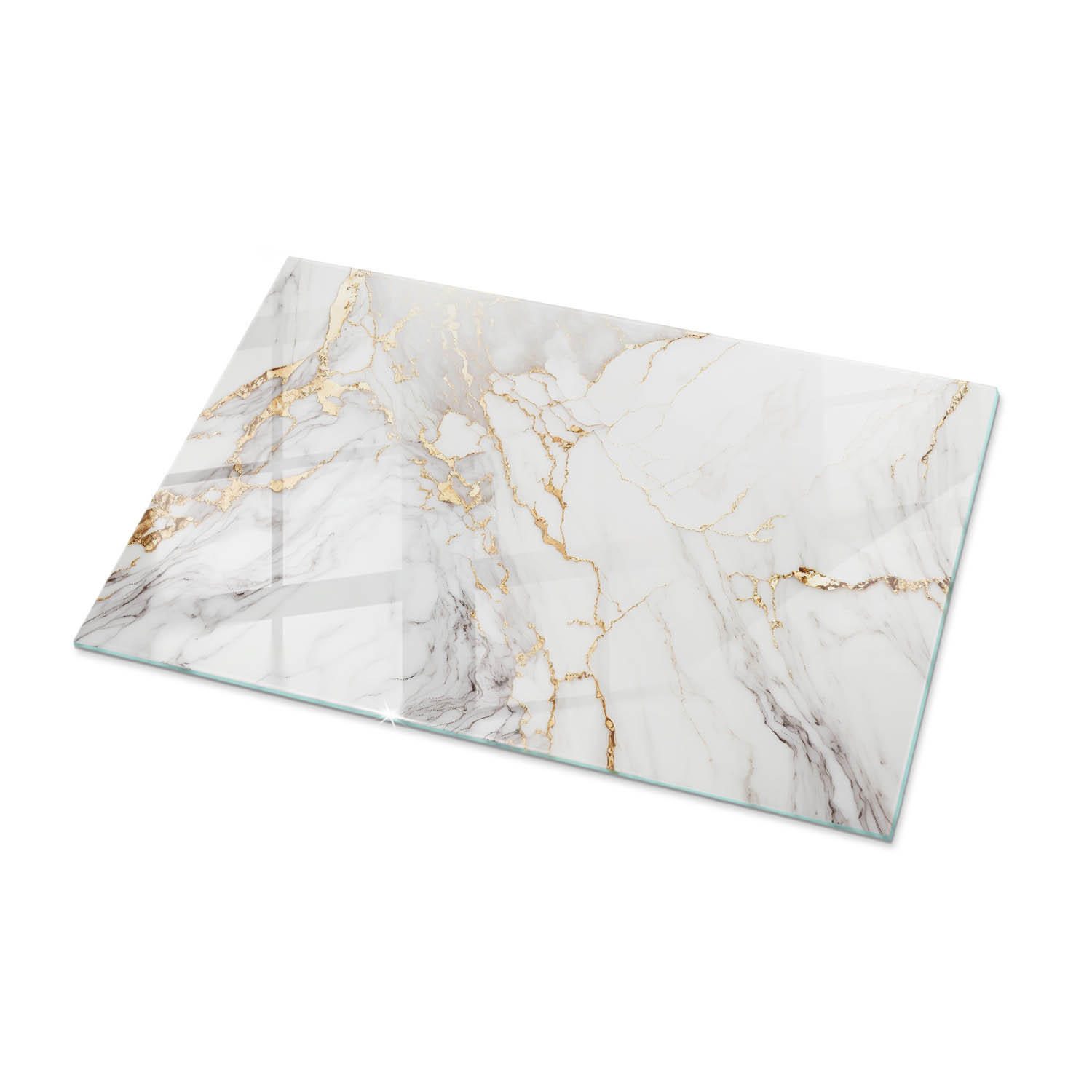 TISCHPLATTE 100x70 cm Eleganter Marmor mit Adern - Goldfarben/Weiß, Glas (100/70/0.4cm) - TULUP