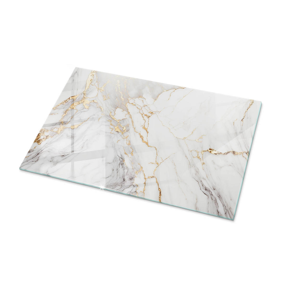 TISCHPLATTE 100x70 cm Eleganter Marmor mit Adern - Goldfarben/Weiß, Glas (100/70/0.4cm) - TULUP