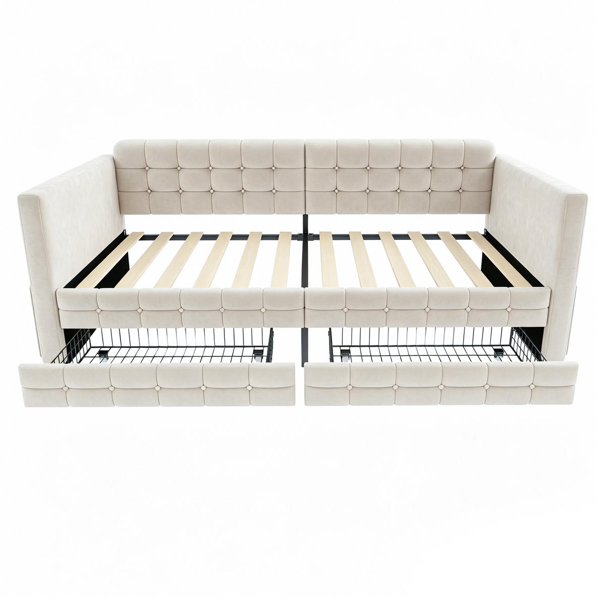 POLSTERBETT 90x190cm Schlafsofa Samt Stauraum Schubladen Beige - Beige, Textil (90/190cm) - FLIEKS
