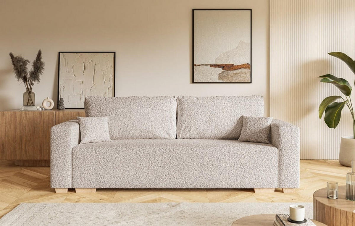 SCHLAFSOFA SOFIA, Sofa mit Schlaffunktion und Bettkasten, Farbe: Taupe, Bouclé-Stoff - Taupe, Textil (236/92/85cm) - Sepro Meble