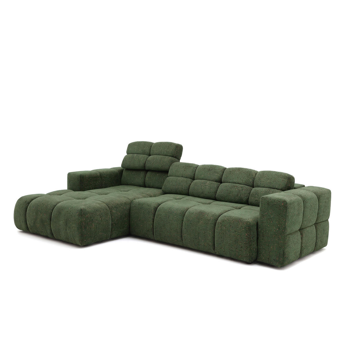 ECKSOFA TENDER Links mit Schlaffunktion und Verstellbare Kopfstützen, Chenille grün - Schwarz/Grün, Holz/Kunststoff (315/176cm) - Muffo