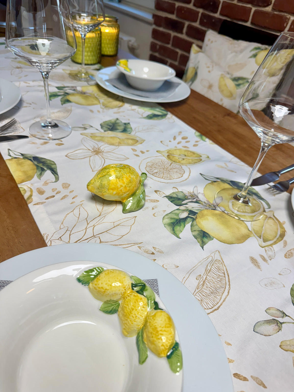 XXL-TISCHLÄUFER Italy Collection Zitronen 40/270 cm - Ecru/Gelb, Textil (40/270cm) - beties Heimtextil