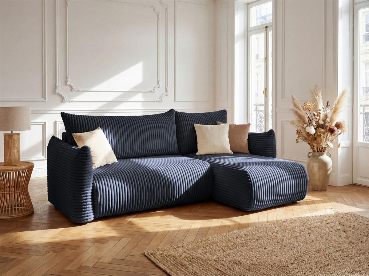 ECKSOFA Mailand Xs Mit Schlaffunktion - Dunkelblau, Holzwerkstoff/Textil (226/154cm) - Fun Möbel