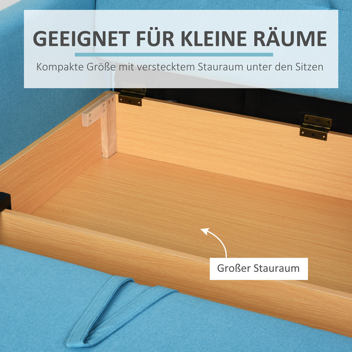 SCHLAFSOFA 2-Sitzer Sofa mit Bettfunktion Polstersofa mit Stauraum, Rückenkissen - Hellblau, Kunststoff (101/81/152cm) - HOMCOM