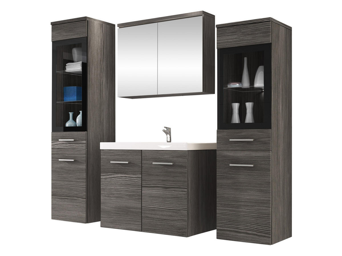 BADMÖBEL-SET Madrit II - Greige/Silberfarben, Holzwerkstoff/Kunststoff (132/132/30cm) - MIRJAN24