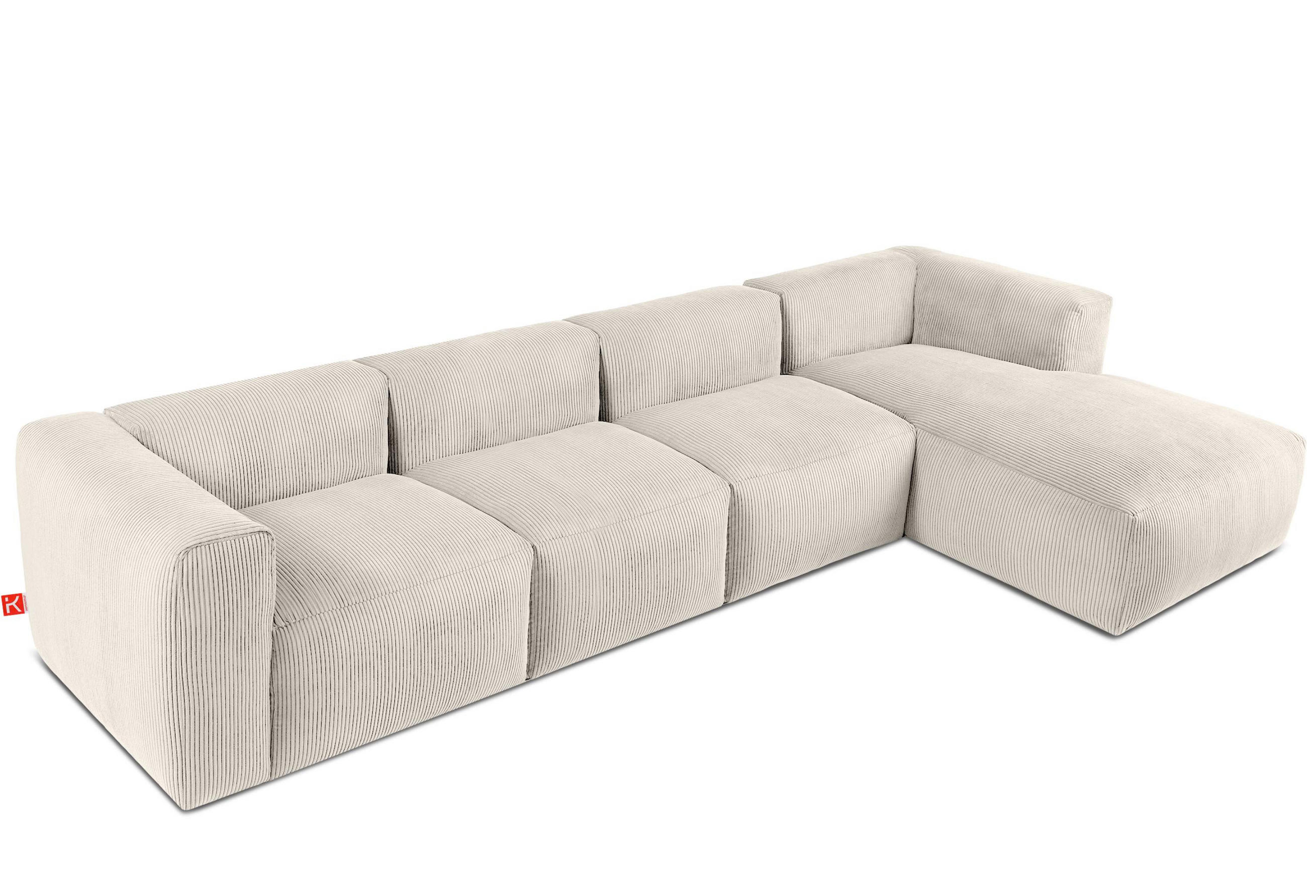 ECKMODULSOFA-RECHTS BUFFO 6-Sitzer mit extrem weicher Sitzfläche, Kordstoff, cremefarben - Creme, Textil (377/180cm) - KONSIMO®