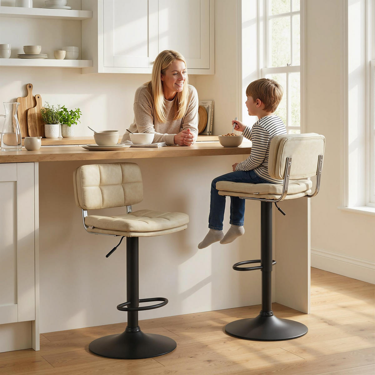 BARHOCKER 2er-Set DE-14805 vintage gepolstert Crème - Creme, Metall (41.5/107/45cm) - ComfortXL