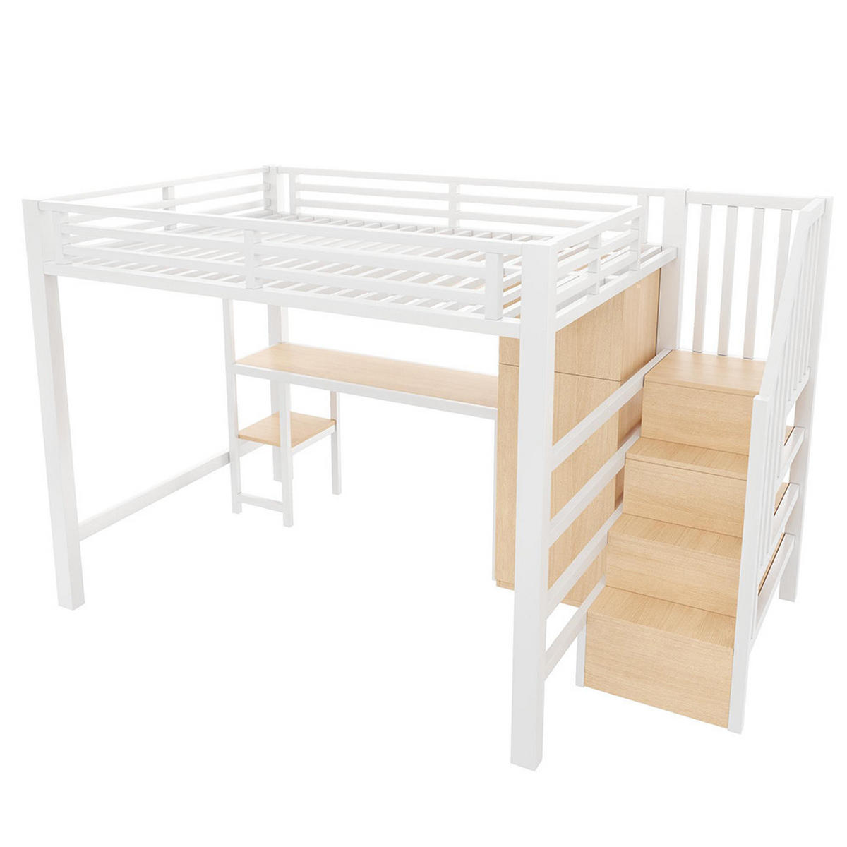 HOCHBETT 140x200 cm mit Schreibtisch/Regal, Weiß - Weiß, Metall (140/200cm) - KOMHTOM