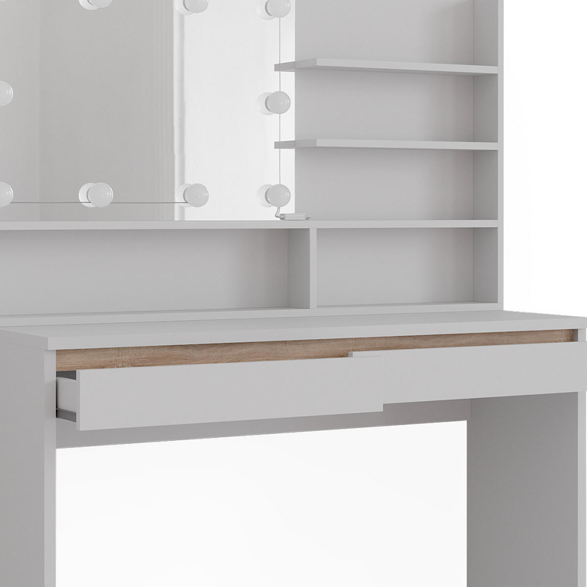 SCHMINKTISCH Emma Weiß 120 cm mit Spiegelregal und LED-Beleuchtung - Weiß, Holzwerkstoff (120/83/41.8cm) - Vicco