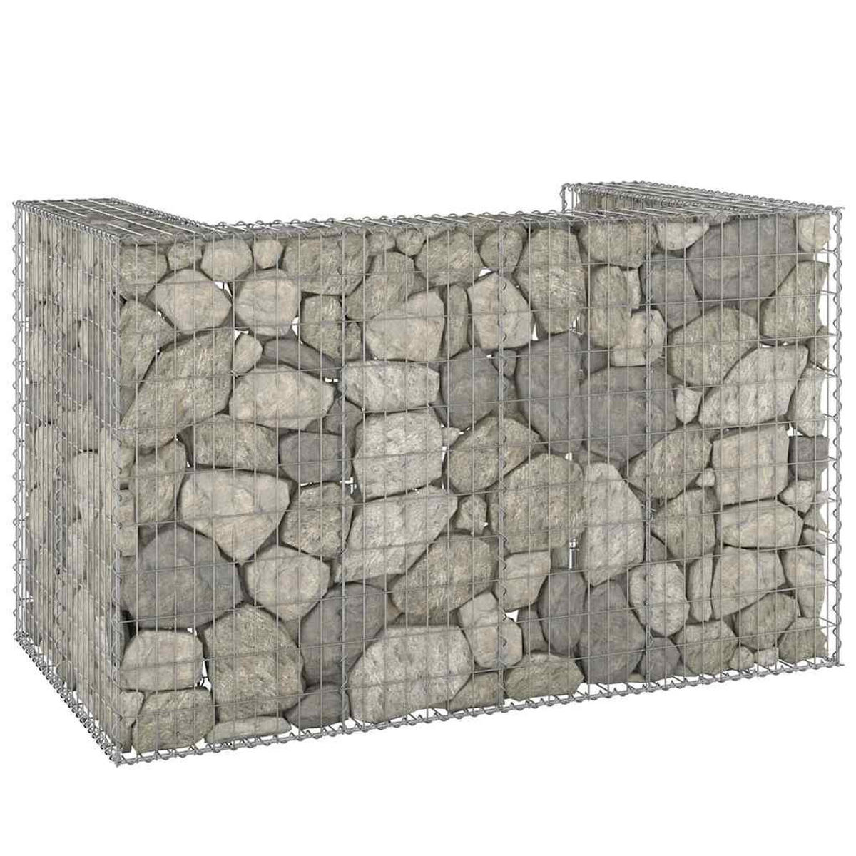2ER Gabionen Mülltonnenbox ESOL | 110x180x100cm| Mülltonnenverkleidung für 2 Tonnen - Silberfarben, Metall (180/110/100cm) - DELUKE