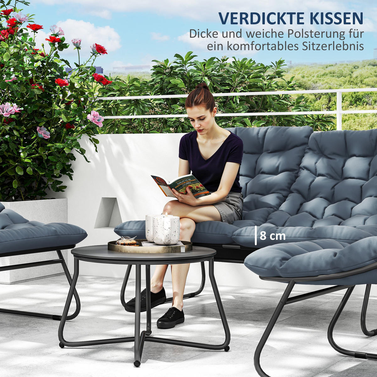 GARTENMÖBEL-SET 4 Personen Grau - Grau, Metall - Outsunny