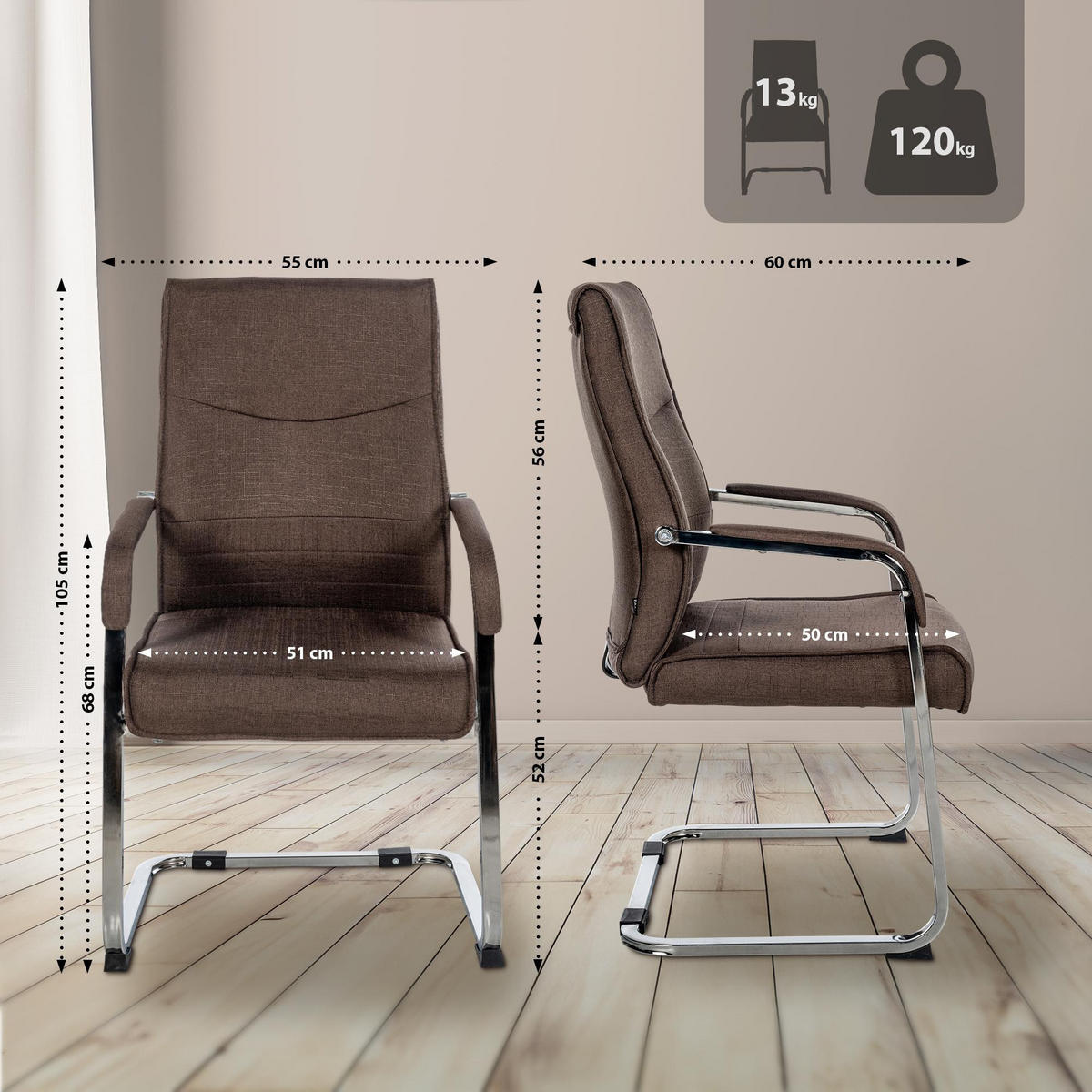 SCHWINGSTUHL 2er Set Stoff Braun - Braun, Textil/Metall (55/88/60cm) - CLP