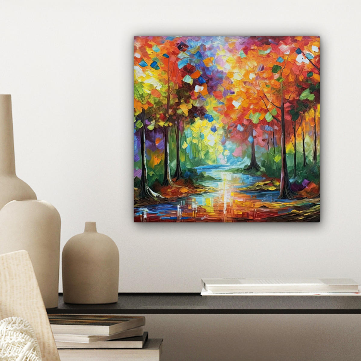 LEINWANDBILD Landschaft - Wald - Farben - Natur Deko Wohnzimmer 20x20 cm - Multicolor, Textil (20/20cm) - MuchoWow