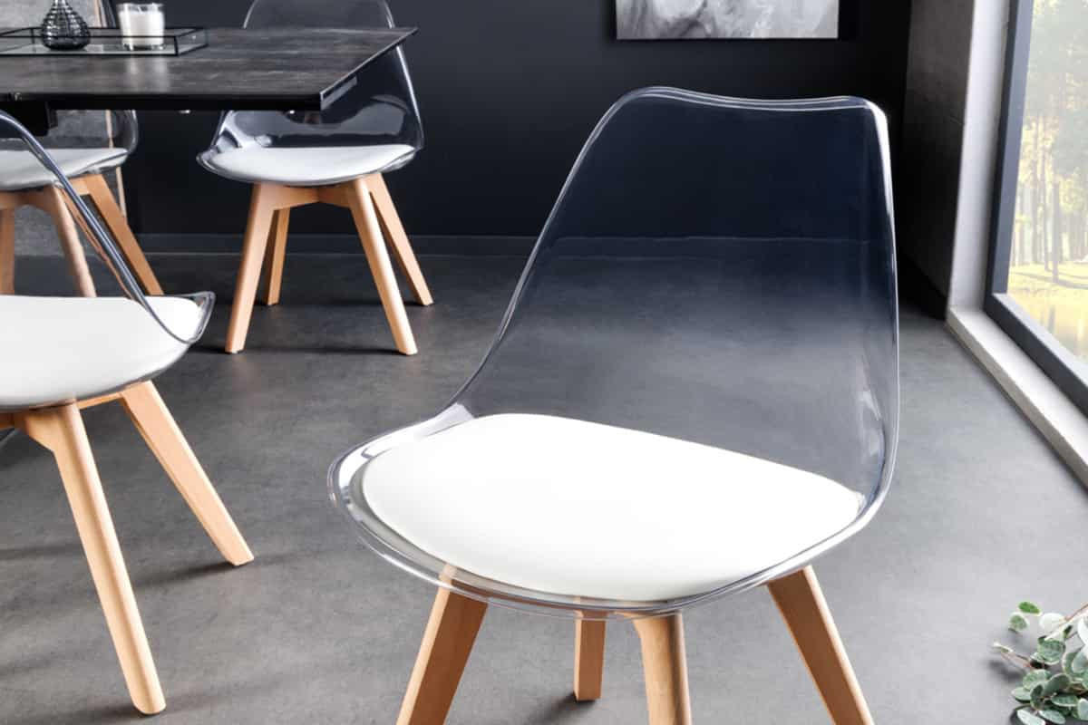 STUHL SCANDINAVIA MEISTERSTÜCK Kunstleder Weiß 80 cm - Transparent/Braun, Holz/Kunststoff (47/81/53cm) - riess-ambiente