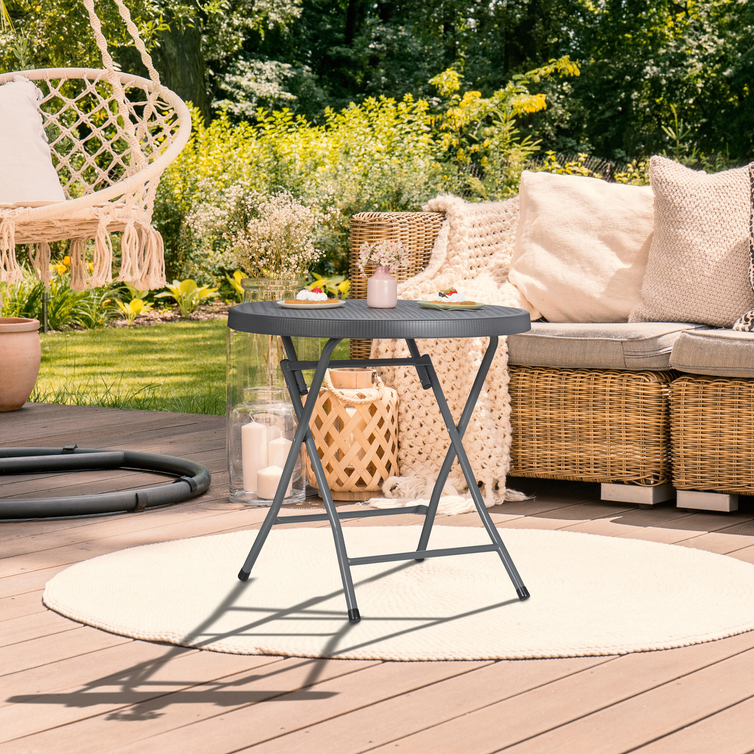GARTENTISCH - Grau, Kunststoff/Metall (80/80/74cm) - Relaxdays
