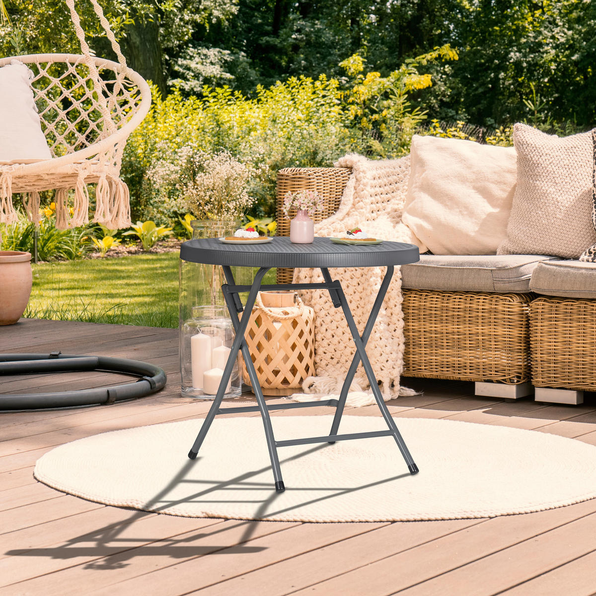 GARTENTISCH - Grau, Kunststoff/Metall (80/80/74cm) - Relaxdays