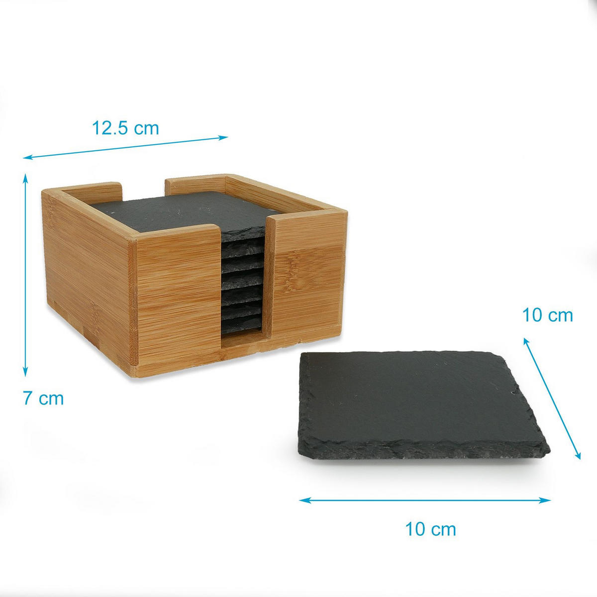UNTERSETZER-SET mit Bambushalterung und Kreidestiften (11-tlg.) - Schwarz, Stein (10/10cm) - Intirilife
