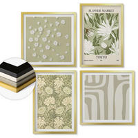 WANDBILDER 4er Set - 50x50 cm & 40x60 cm Goldrahmen - Boho-Pflanzenkompositionen in Pastellfarben - Goldfarben, Kunststoff (50/50cm) - ArtPrintCave