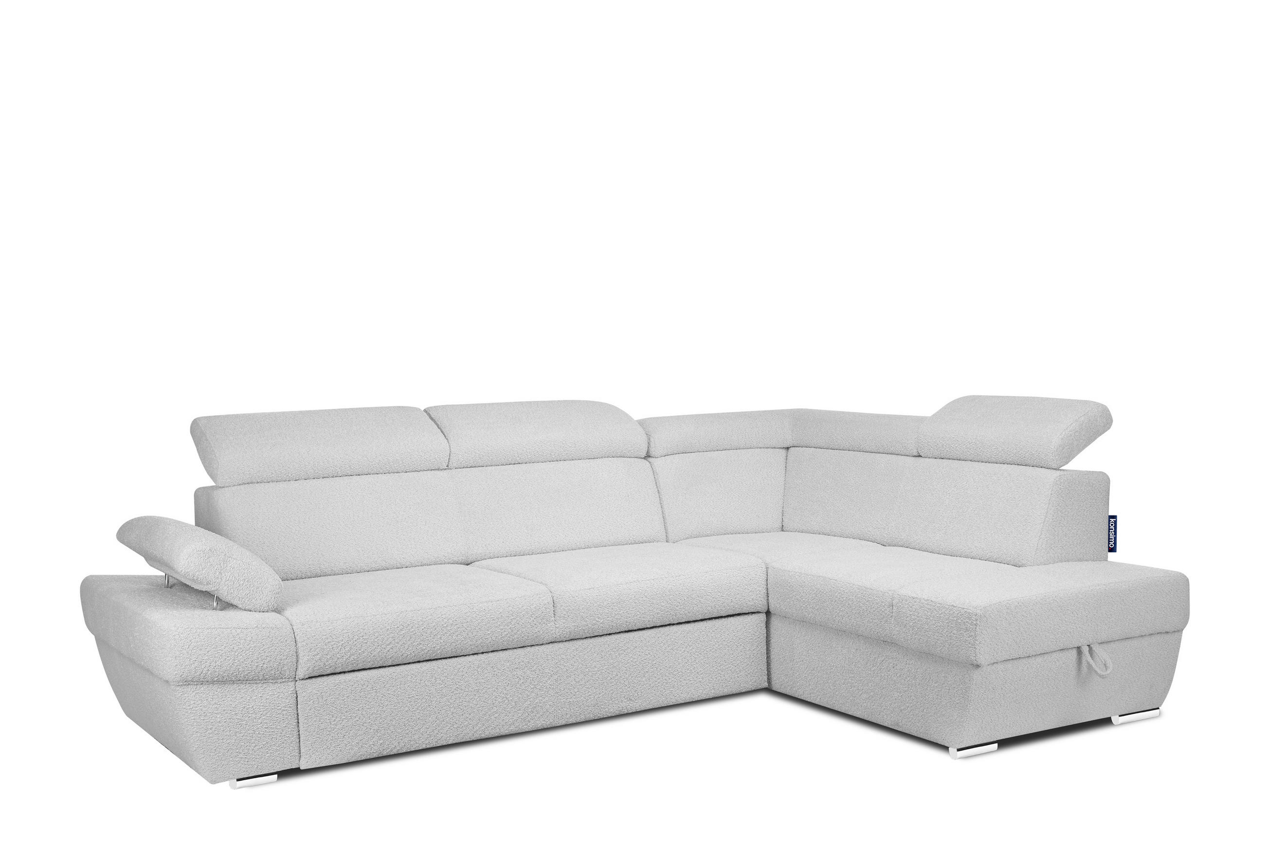 SCHLAFECKSOFA RATLO rechts 4/5-Sitzer mit Bettkasten, Grau - Silberfarben/Hellgrau, Textil (270/190cm) - KONSIMO®