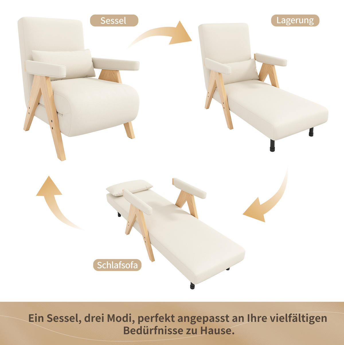 SESSEL 87/64/60 cm in Beige mit Schlaffunktion und verstellbarer Rückenlehne - Beige, Textil (87/64/60cm) - Flora Grace