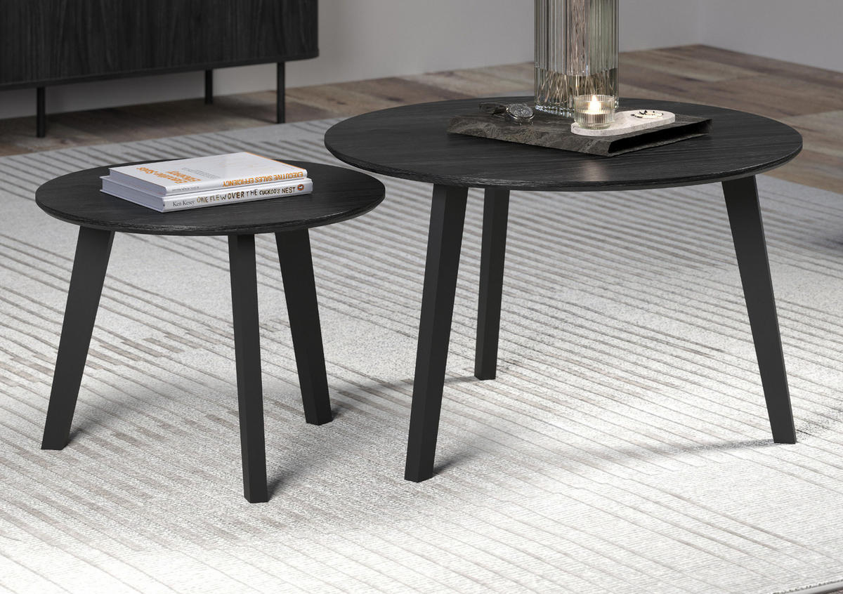 COUCHTISCH 2er Set Esche schwarz, 2x Beistelltisch rund - Schwarz, Holzwerkstoff (50/50/39cm) - Top.Furn