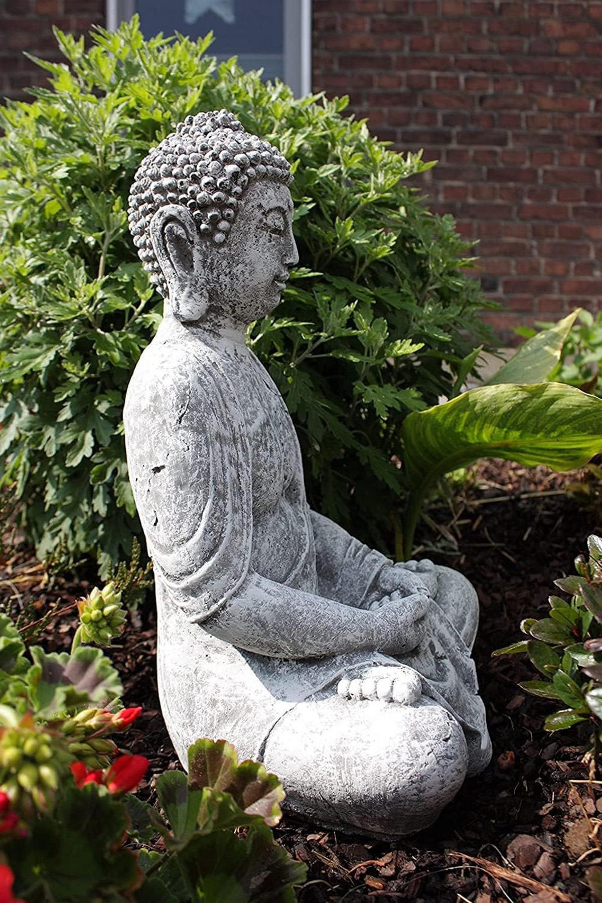 STEINFIGUR großer Buddha Shiva, Frostfest, massiver Steinguss - Grau, Stein (25/38/18cm) - stoneandstyle