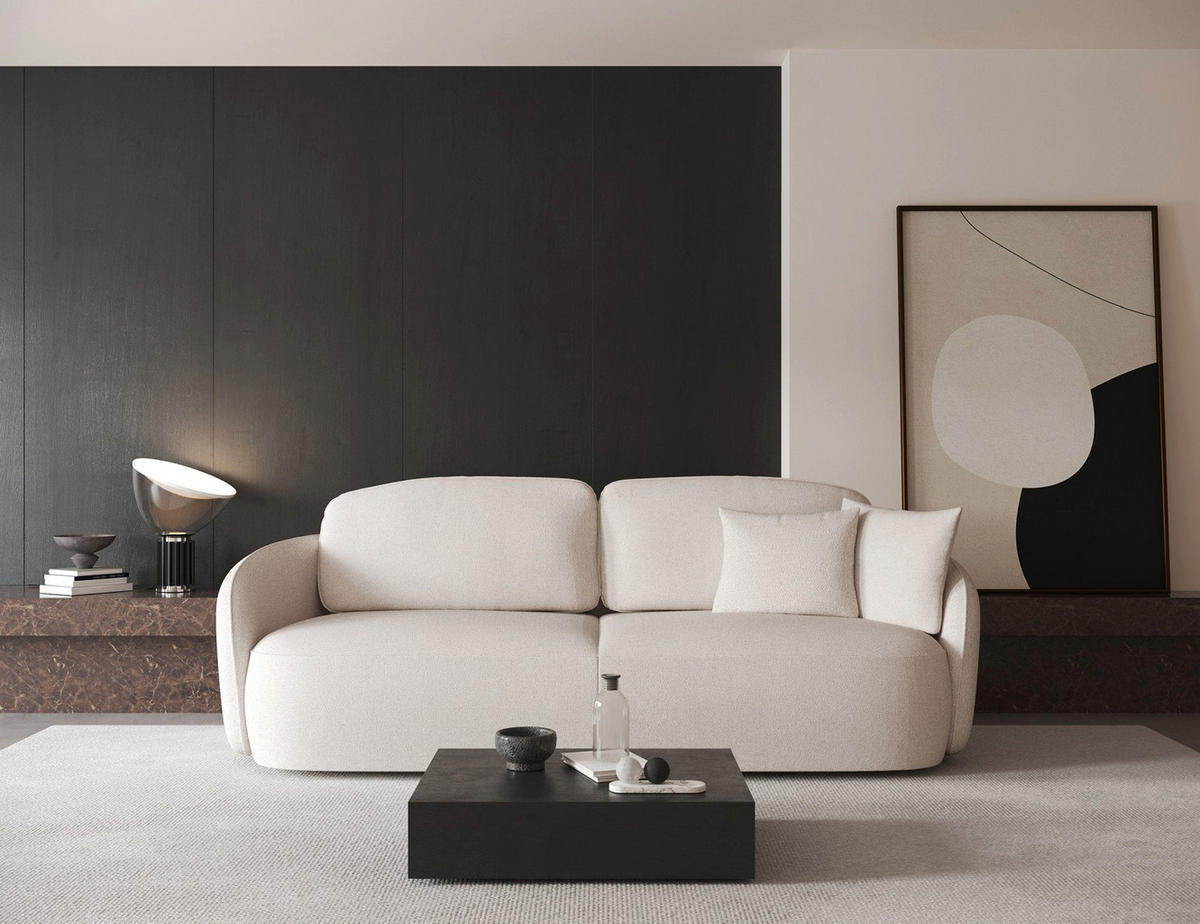 3-SITZER-SOFA Savoy Cremeweiß mit Schlaffunktion - Creme/Schwarz, Kunststoff/Textil (254/96/105cm) - Selsey