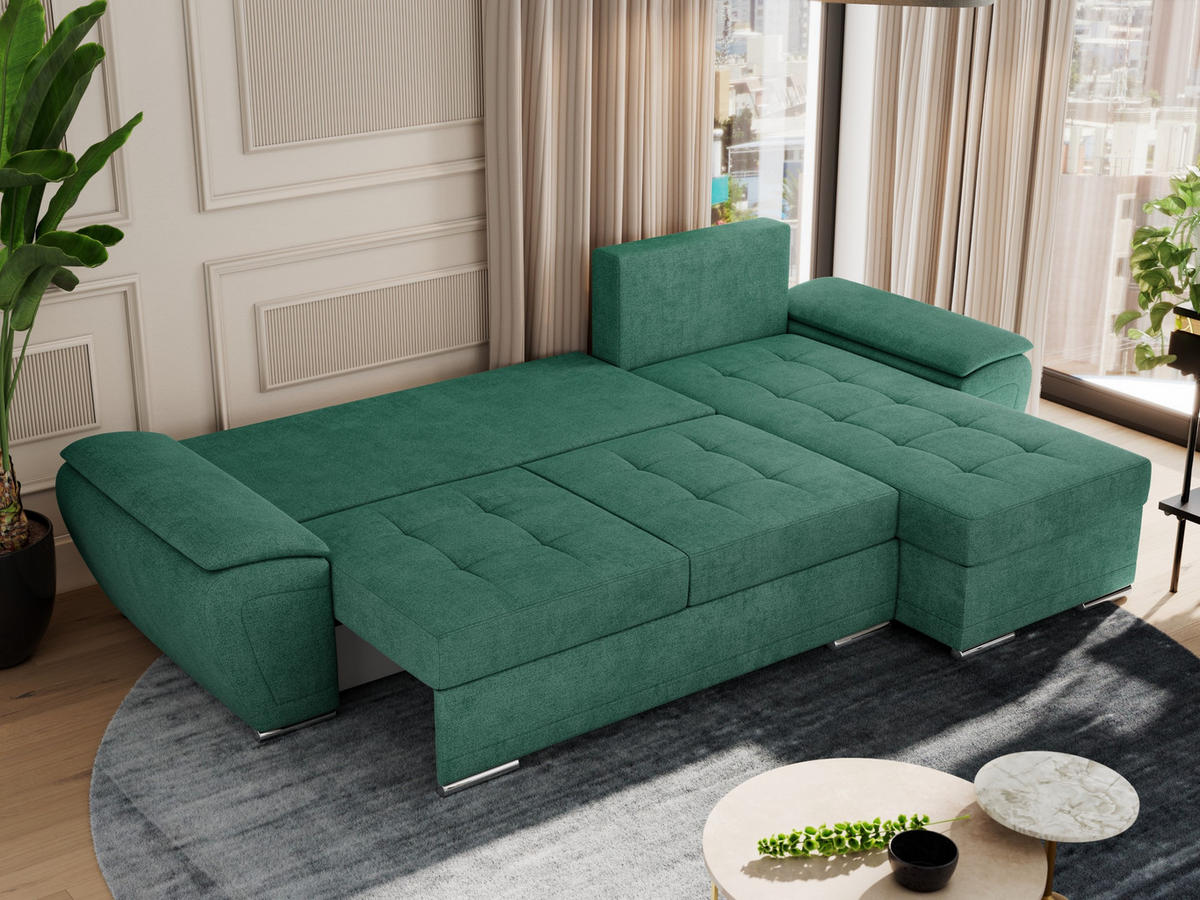 ECKSOFA UMBRIA L Grün Stukture - Grau/Grün, Textil (271/157cm) - MKS