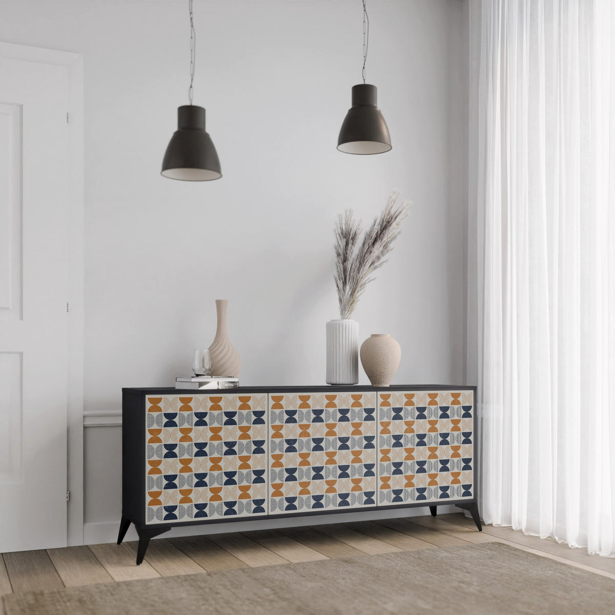 SIDEBOARD REFLECTION RANGE, Eicheneffekt, 164,5x42x77,5 cm, 3 Türen - Eichefarben/Buchefarben, Holzwerkstoff/Buchenholz (164.5/77.5/42cm) - SpaceRebels