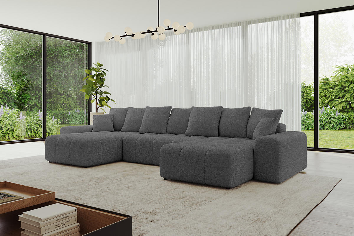 WOHNLANDSCHAFT ENIL-U 390x175x84 Grau Bouclé - Grau, Holzwerkstoff/Kunststoff (390/84/175cm) - ALTDECOR