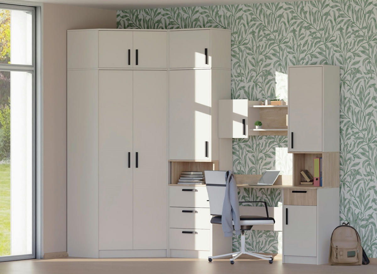 SCHRANKSYSTEM ECKSCHRANK GRANT SET 26/C GRAUBEIGE CASHMERE - Kaschmir/Schwarz, Holzwerkstoff (268/195/91cm) - Marmex Möbel