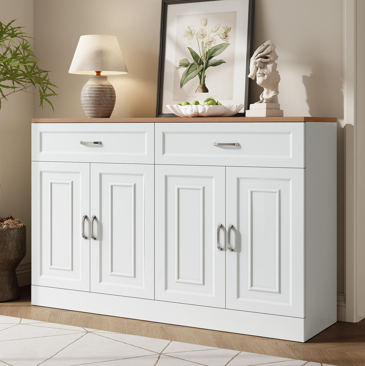 SIDEBOARD mit 4 Türen und 2 Schubladen, Spanplatte, 120/35/80,5 cm, Holzoptik, Weiß - Weiß, Holzwerkstoff (120/80.5/35cm) - Redom