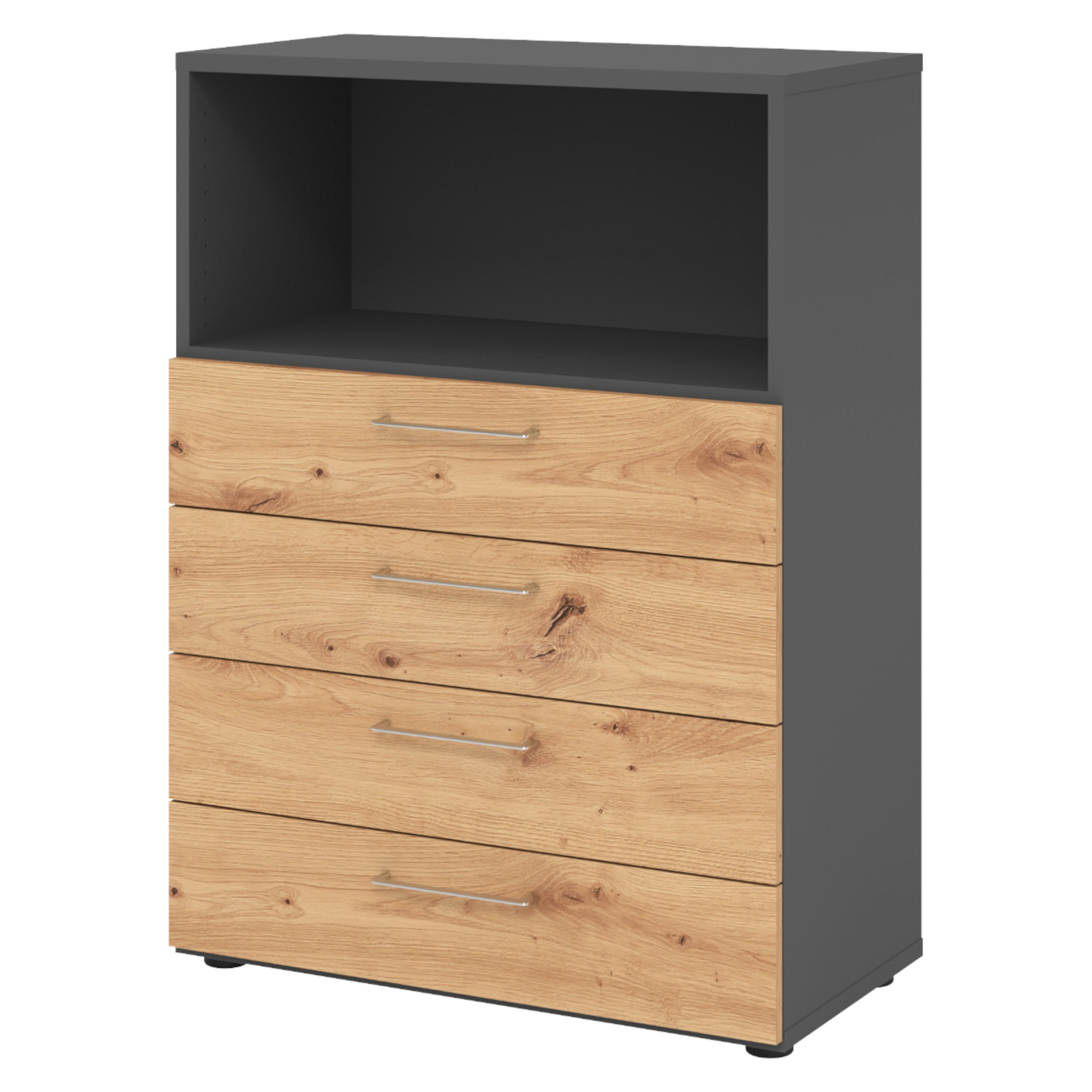 bümö Schubladenschrank Graphit, Wildeiche 80x110x42 cm