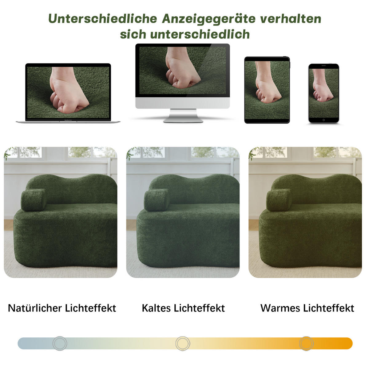 SOFA 288/98/70 cm in Grün aus Samt mit tiefer Sitzfläche - Grün, Textil (98/70/288cm) - Flora Grace