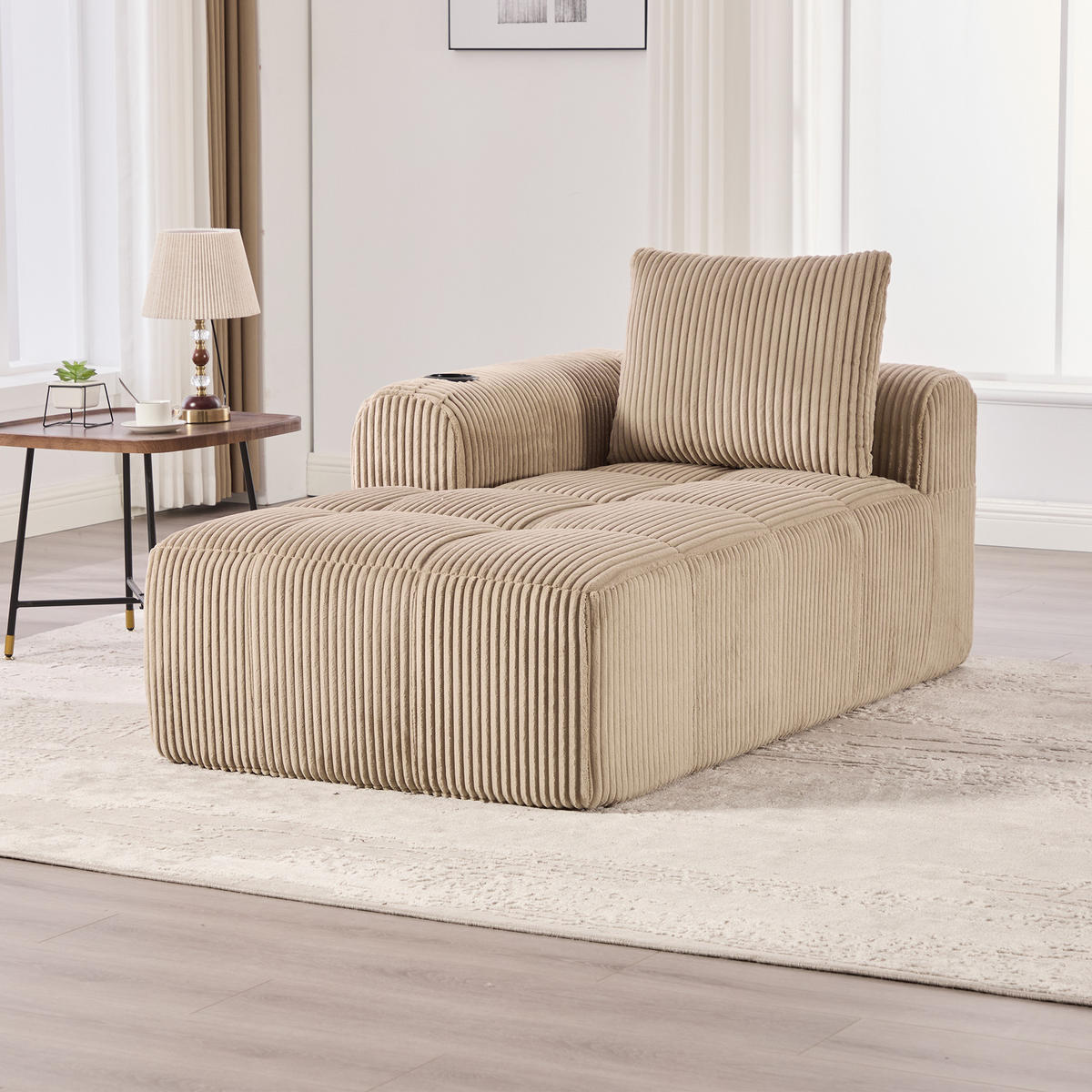 ECKSCHLAFSOFA aus Cord 158x93x61 cm mit Seitenfächern & Becherhaltern, beige - Beige, Textil (93/158cm) - Luhomfu