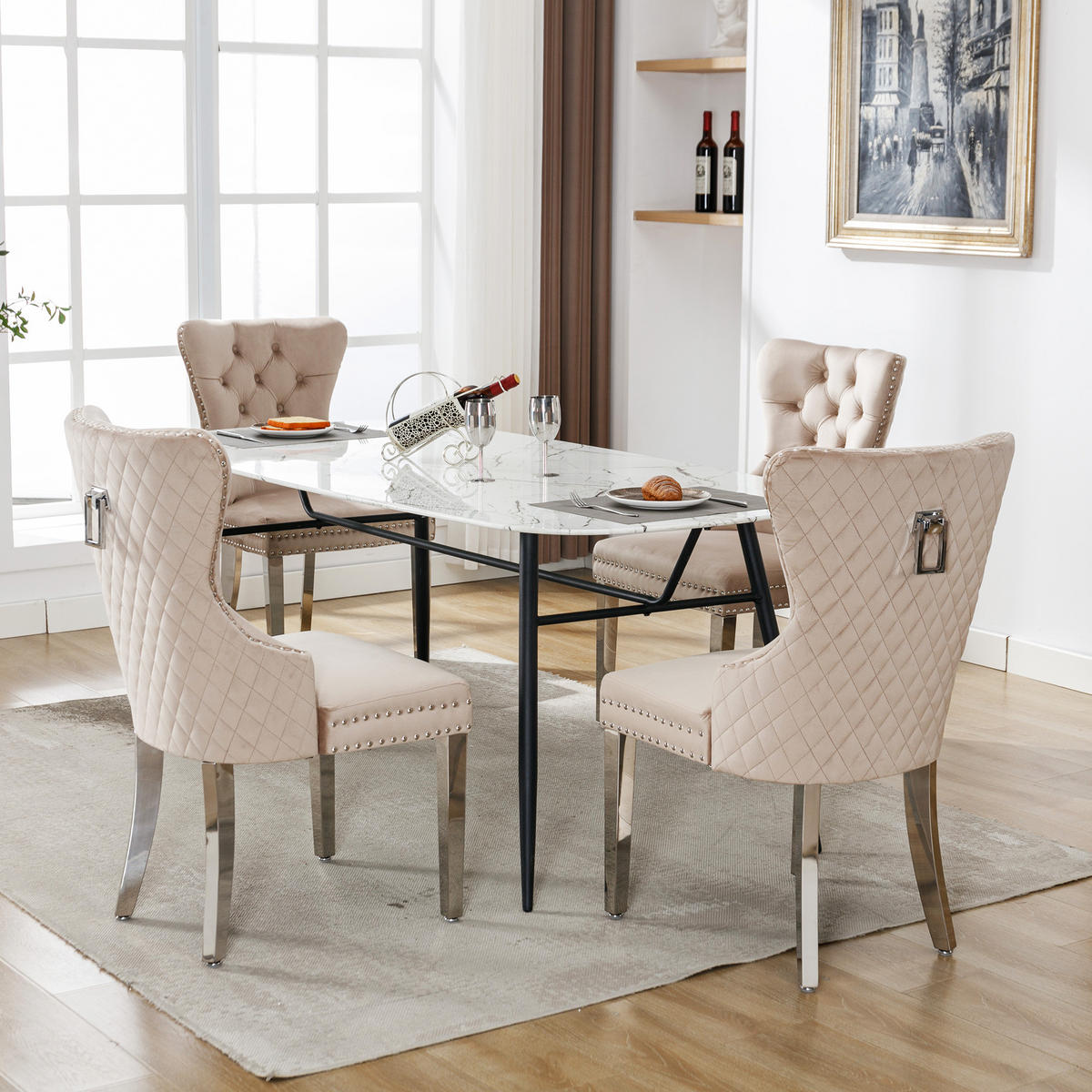 ESSZIMMERSTUHL gepolstert 62,5 x 94,5 cm Samt Beige - Beige, Metall (62.5/94.5/53.1cm) - Meubliv