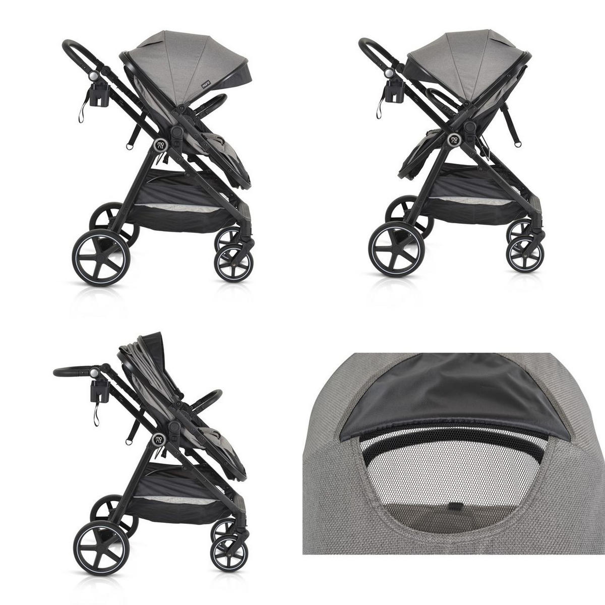 KINDERWAGEN 2 in 1 Tokyo grau umbaubar Wickeltasche Stoßdämpfer klappbar - Grau, Metall (78/58/109cm) - Moni