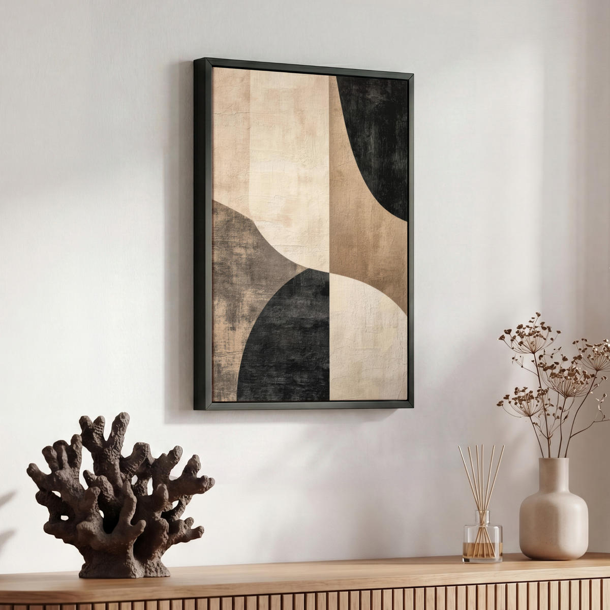 LEINWAND Bilder mit Rahmen - Abstrakt - Flugzeuge - Schwarz - Rund - 30x40 - Beige, Textil (30/40cm) - MuchoWow