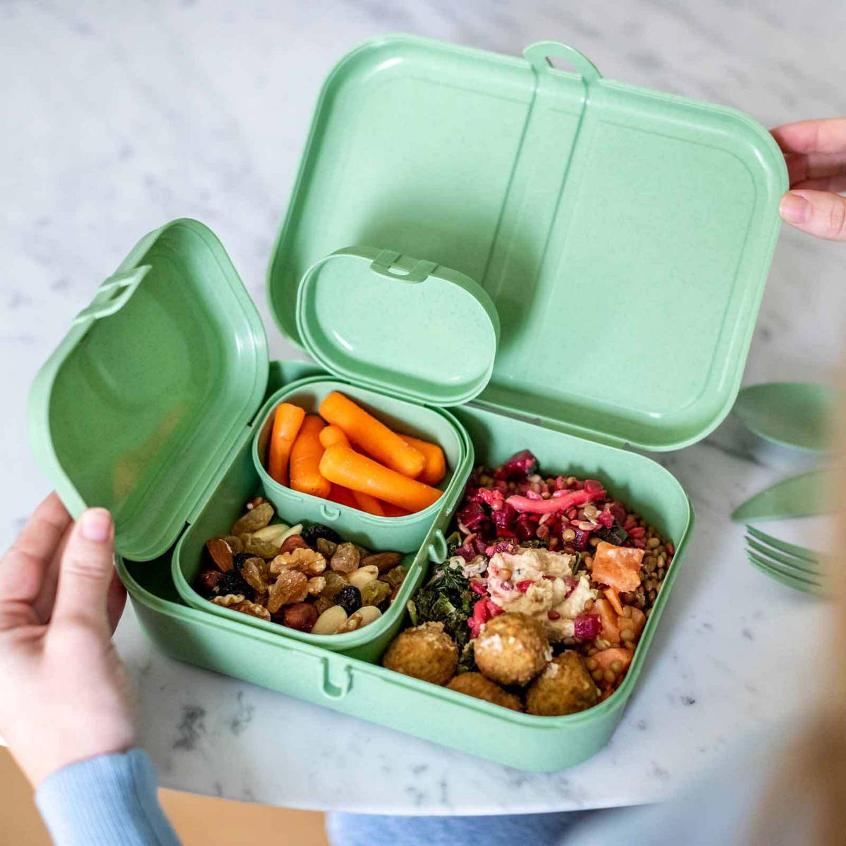 LUNCHBOX-SET INKL. BESTECK Pascal Ready nature leaf green - Grün, Kunststoff (16.6/6.2/23.2cm) - Koziol